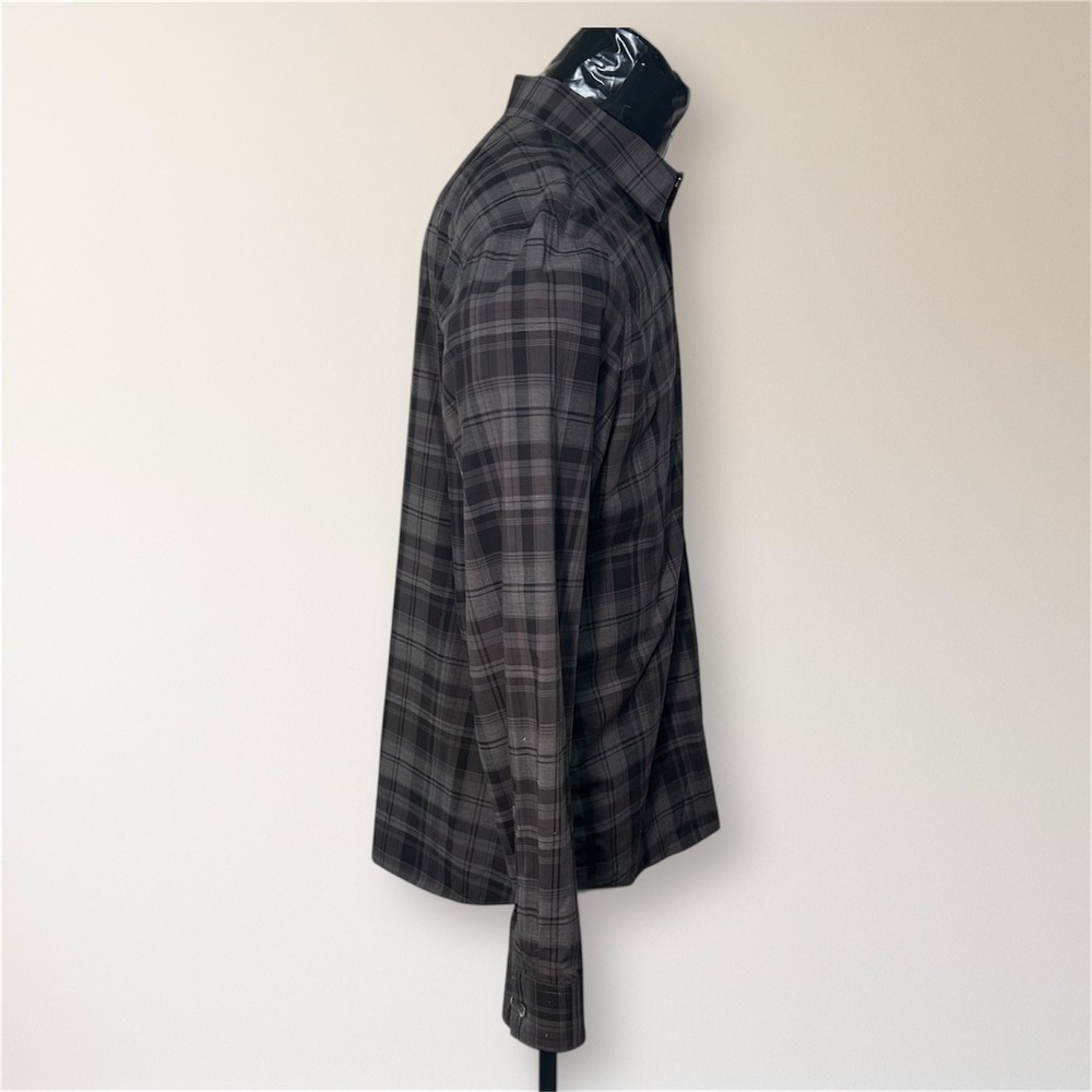 Calvin Klein Mens L Plaid Button Up Shirt Gray Black Long Sleeve Cotton Preppy - Picture 3 of 9